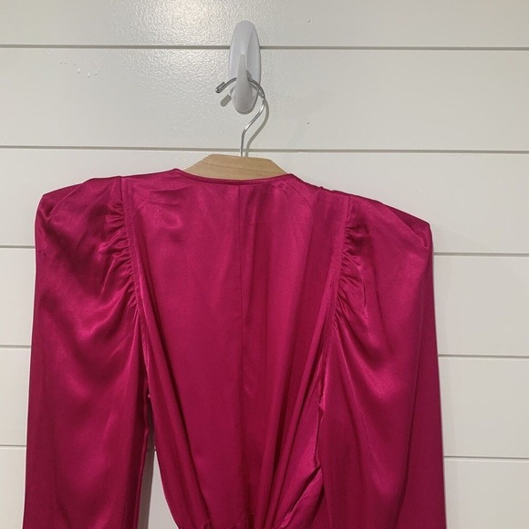 Chelsea Walker Size 2 North Wrap Dress Hot Pink V Neck Puff Sleeves Tie Waist - Picture 7 of 9